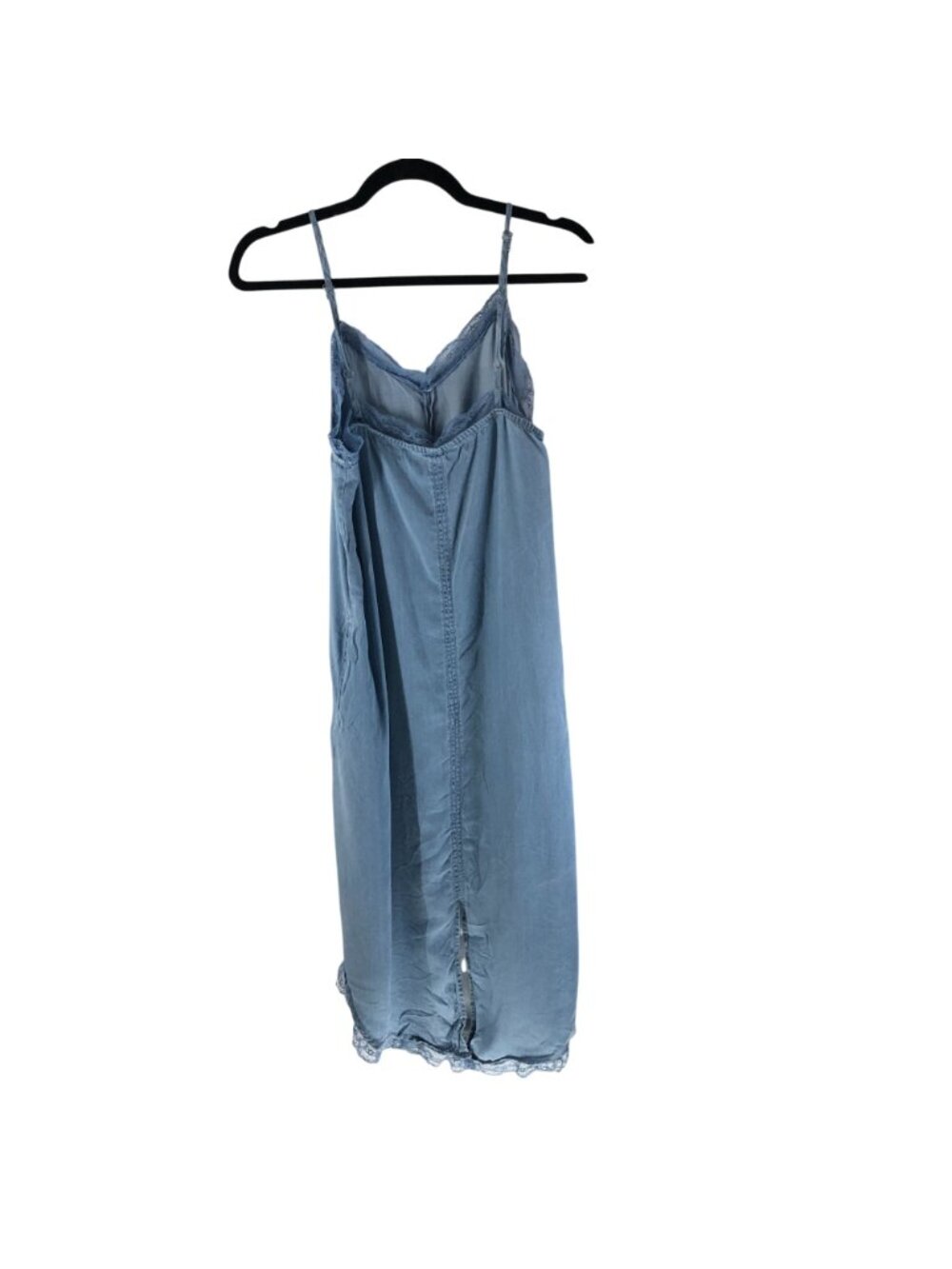 Rachel Roy Chambray Slip Dress Lace Trim Hi Low Hem Pockets Blue S - Picture 2 of 4